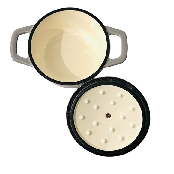 Lexi Home Mini Cast Iron Gray Enameled Cocette with Lid & Handles 8 Oz - Picture 5 of 9